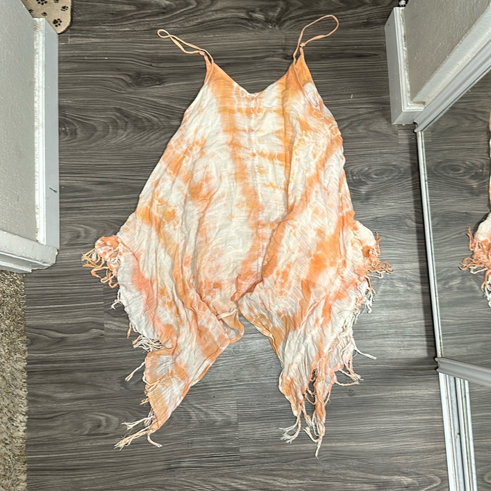 billabong dress washed orange tie dye with fringe ends